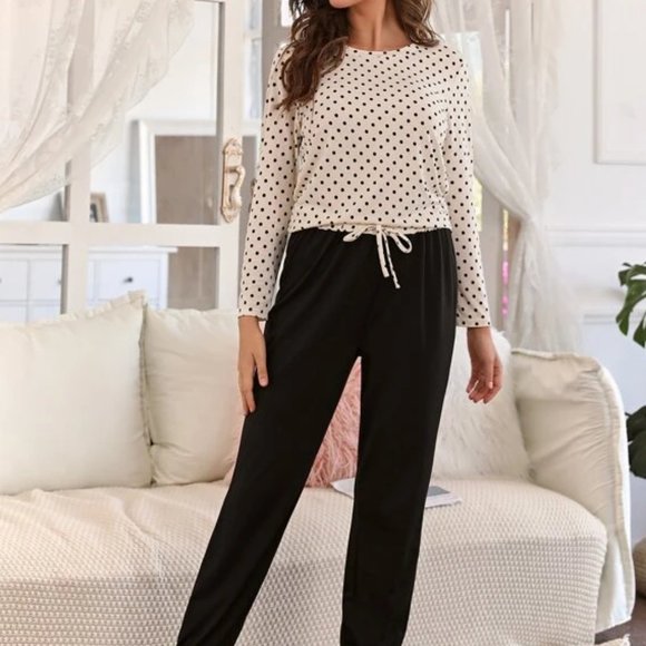 Other - Black/Cream Polka Dot Tee With Pajama Set in XL